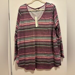 BloomChic Women's Long Sleeve Striped Top - Purple, Pink, and Gray